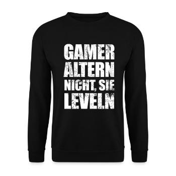 Gamer altern nicht sie leveln - Zocken - Spruch - Unisex Pullover - Schwarz - Vorne - Alina (178cm) & Michal (187cm)