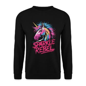 Sparkle Rebel Einhorn Buntes Kunstwerk - Unisex Pullover - Schwarz - Vorne - Alina (178cm) & Michal (187cm)