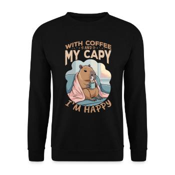 Capybara Coffee - Unisex Pullover - Schwarz - Vorne - Alina (178cm) & Michal (187cm)