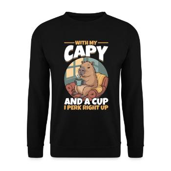 Capybara Coffee - Unisex Pullover - Schwarz - Vorne - Alina (178cm) & Michal (187cm)