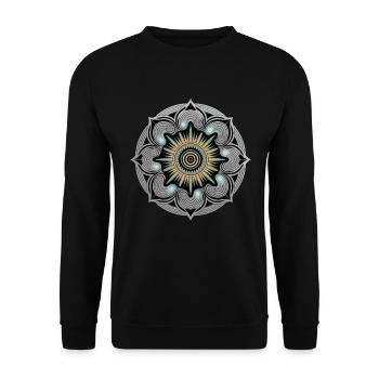 Mandala Sonne mit Spiralen Kunstwerk - Unisex Pullover - Schwarz - Vorne - Alina (178cm) & Michal (187cm)
