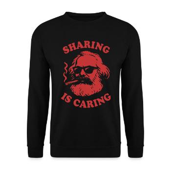 Sharing is caring - Lustiger Karl Marx Cartoon - Unisex Pullover - Schwarz - Vorne - Alina (178cm) & Michal (187cm)
