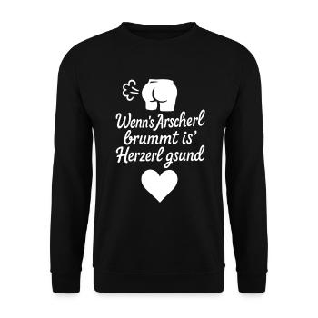 Wenns Arscherl brummt is Herzerl gsund - Unisex Pullover - Schwarz - Vorne - Alina (178cm) & Michal (187cm)