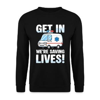 Entrez dans le motif de l’ambulance We Save Lives - Sweat-shirt Unisexe - noir - Devant - Alina (178cm) & Michal (187cm)
