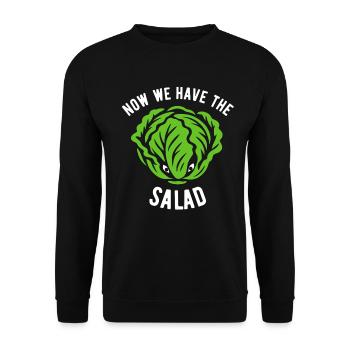 Salat - Now we have the salad - denglish - Spruch - Unisex Pullover - Schwarz - Vorne - Alina (178cm) & Michal (187cm)