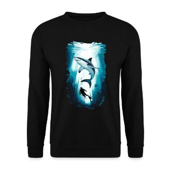 Aventure sous-marine avec requin et plongeur - Sweat-shirt Unisexe - noir - Devant - Alina (178cm) & Michal (187cm)