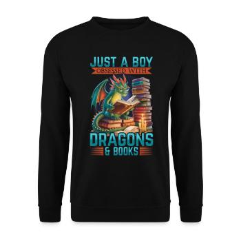 Fantasy Book reading Mythical Creatures - Unisex Pullover - Schwarz - Vorne - Alina (178cm) & Michal (187cm)