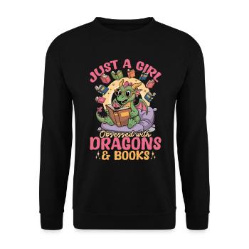 Fantasy Book reading Mythical Creatures - Unisex Pullover - Schwarz - Vorne - Alina (178cm) & Michal (187cm)