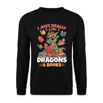 Fantasy Book reading Mythical Creatures - Unisex Pullover - Schwarz - Vorne - Alina (178cm) & Michal (187cm)