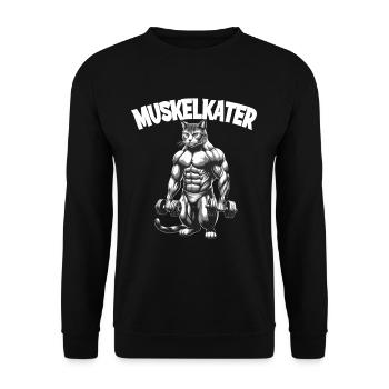 Muskelkater Lustige Fitness Illustration Mit - Unisex Pullover - Schwarz - Vorne - Alina (178cm) & Michal (187cm)
