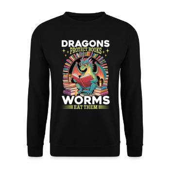 Fantasy Book reading Mythical Creatures - Unisex Pullover - Schwarz - Vorne - Alina (178cm) & Michal (187cm)