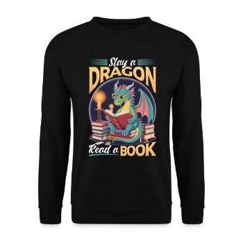 Fantasy Book reading Mythical Creatures - Unisex Pullover - Schwarz - Vorne - Alina (178cm) & Michal (187cm)