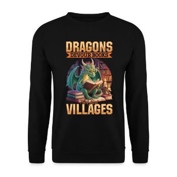 Fantasy Book reading Mythical Creatures - Unisex Pullover - Schwarz - Vorne - Alina (178cm) & Michal (187cm)