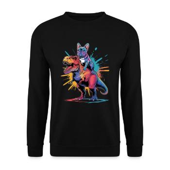 French Bulldog Riding Dinosaur With - Unisex Sweatshirt - black - Front - Alina (178cm) & Michal (187cm)