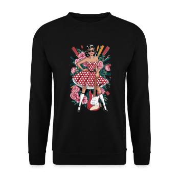 Rockabilly Retro Woman With Guitar And Flowers - Unisex Sweatshirt - black - Front - Alina (178cm) & Michal (187cm)