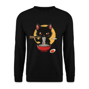 Chat Noir Avec Bol À Ramen Lune - Sweat-shirt Unisexe - noir - Devant - Alina (178cm) & Michal (187cm)