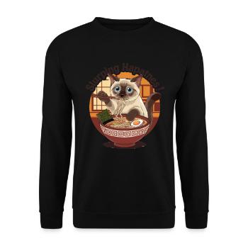 Siamese Cat With Ramen Bowl Slurping Hapatnes - Unisex Sweatshirt - black - Front - Alina (178cm) & Michal (187cm)