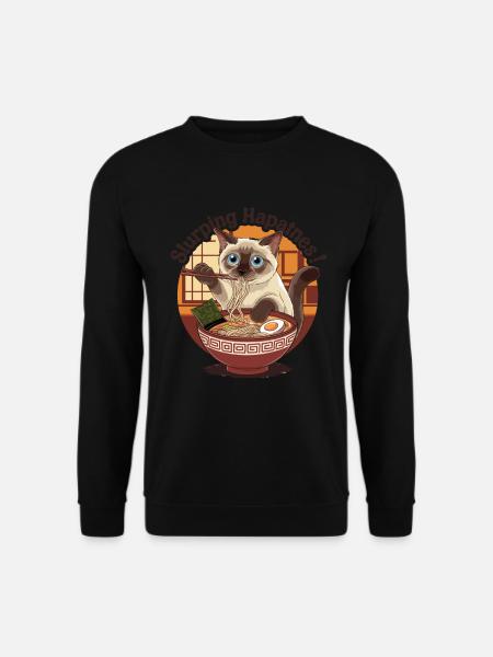 Chat siamois avec bol de ramen sirotant des hapatnes - Sweat-shirt Unisexe - noir