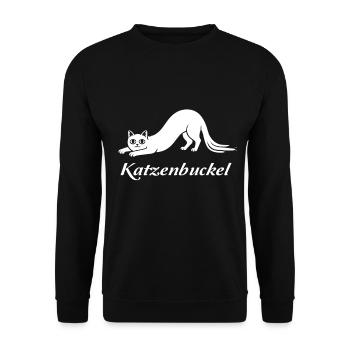 Katzenbuckel Lustige Katze Illustration Humorvoll - Unisex Pullover - Schwarz - Vorne - Alina (178cm) & Michal (187cm)