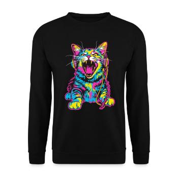 Colorful cat with headphones in retro style - Unisex Sweatshirt - black - Front - Alina (178cm) & Michal (187cm)