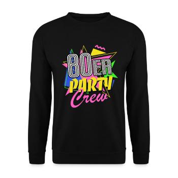 80er Party Crew - 80er Jahre - bunt + verrückt - Unisex Pullover - Schwarz - Vorne - Alina (178cm) & Michal (187cm)