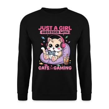 Gamer Gaming Cat Video Game - Unisex Sweatshirt - black - Front - Alina (178cm) & Michal (187cm)
