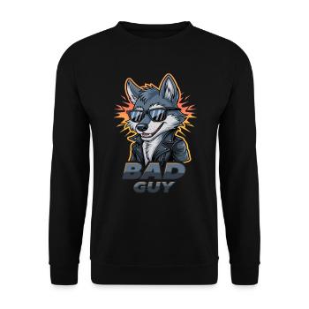 Cooler Wolf Mit Sonnenbrille Und Lederjacke - Bad - Unisex Pullover - Schwarz - Vorne - Alina (178cm) & Michal (187cm)
