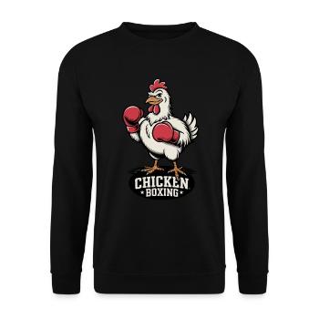 Funny Chicken Boxing Motif for Sports Fans - Unisex Sweatshirt - black - Front - Alina (178cm) & Michal (187cm)