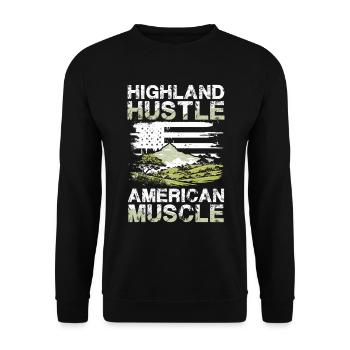Highland Hustle American Muscle Mountains Adventure - Unisex Sweatshirt - black - Front - Alina (178cm) & Michal (187cm)