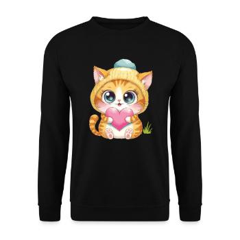Chaton mignon avec cœur et chapeau - Sweat-shirt Unisexe - noir - Devant - Alina (178cm) & Michal (187cm)