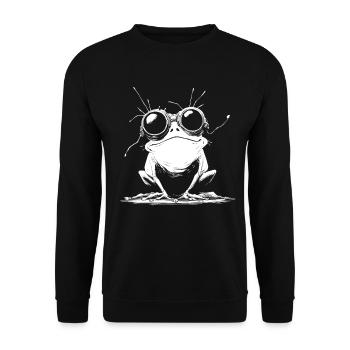 Frosch - Amphibie Cartoon Steampunk - Unisex Pullover - Schwarz - Vorne - Alina (178cm) & Michal (187cm)