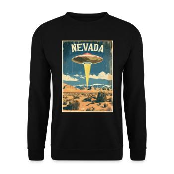 Nevada UFO Landschaft Abenteuer Retro-Inspiration - Unisex Pullover - Schwarz - Vorne - Alina (178cm) & Michal (187cm)
