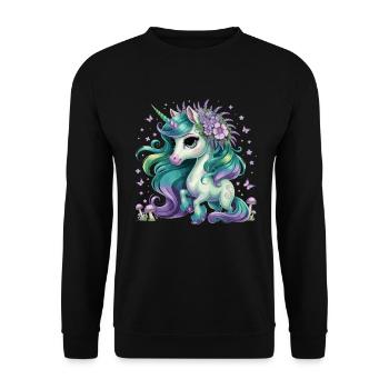Magic unicorn with flower wreath and - Unisex Sweatshirt - black - Front - Alina (178cm) & Michal (187cm)