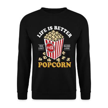 Life is better with Popcorn - crispy & delicious - Unisex Sweatshirt - black - Front - Alina (178cm) & Michal (187cm)
