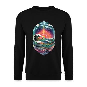 Waves And Sunrise Artwork - Unisex Sweatshirt - black - Front - Alina (178cm) & Michal (187cm)