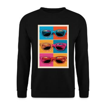 Bunte Sonnenbrillen Pop-Art Stil - Unisex Pullover - Schwarz - Vorne - Alina (178cm) & Michal (187cm)