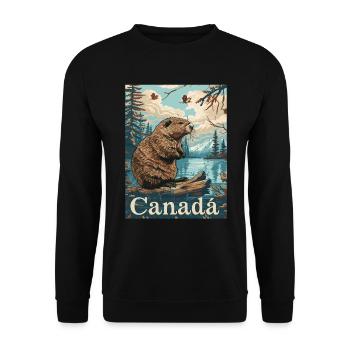 Canadian Beaver By The River In Beautiful Setting - Unisex Sweatshirt - black - Front - Alina (178cm) & Michal (187cm)