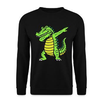 Alligator dabbing - Krokodil - Geschenk - Unisex Pullover - Schwarz - Vorne - Alina (178cm) & Michal (187cm)