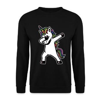 Einhorn dabbing - Regenbogen Farben - Geschenk - Unisex Pullover - Schwarz - Vorne - Alina (178cm) & Michal (187cm)