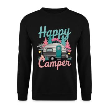 Fröhlicher Camper Wohnwagen Abenteuer Natur - Unisex Pullover - Schwarz - Vorne - Alina (178cm) & Michal (187cm)