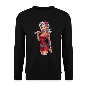 Strong female mechanic with tattoos and - Unisex Sweatshirt - black - Front - Alina (178cm) & Michal (187cm)