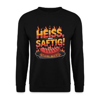 Heiß, Aber Saftig Wurst Grillen Genussvolles BBQ - Unisex Pullover - Schwarz - Vorne - Alina (178cm) & Michal (187cm)