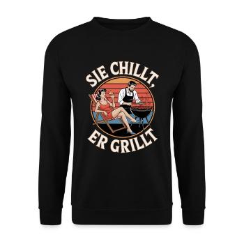 Vous vous détendez il grille vintage BBQ illustration - Sweat-shirt Unisexe - noir - Devant - Alina (178cm) & Michal (187cm)