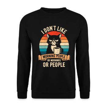 I don't like Morning People - Cat with Coffee - Unisex Sweatshirt - black - Front - Alina (178cm) & Michal (187cm)