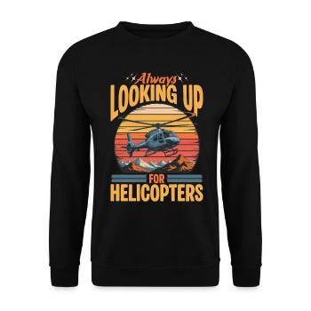 Helicopter funny Pilot - Unisex Pullover - Schwarz - Vorne - Alina (178cm) & Michal (187cm)