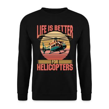 Helicopter funny Pilot - Unisex Pullover - Schwarz - Vorne - Alina (178cm) & Michal (187cm)
