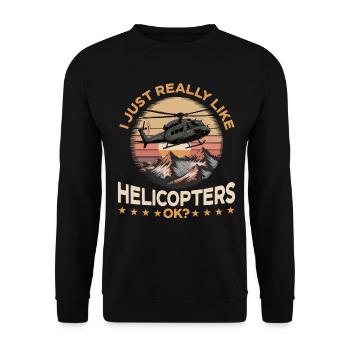 Helicopter funny Pilot - Unisex Pullover - Schwarz - Vorne - Alina (178cm) & Michal (187cm)