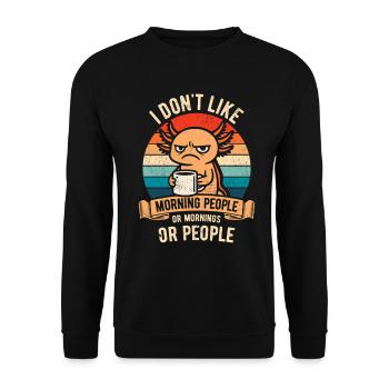 Je n’aime pas Morning People - Axolotl avec café - Sweat-shirt Unisexe - noir - Devant - Alina (178cm) & Michal (187cm)