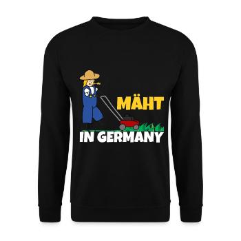 Mäht in Germany Rasenmäher - Unisex Pullover - Schwarz - Vorne - Alina (178cm) & Michal (187cm)