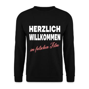 HERZLICH WILLKOMMEN IM FALSCHEN FILM - Unisex Pullover - Schwarz - Vorne - Alina (178cm) & Michal (187cm)